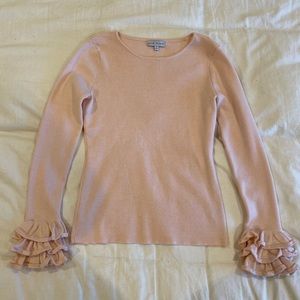 Blush pink sweater with ruffle sleeve
